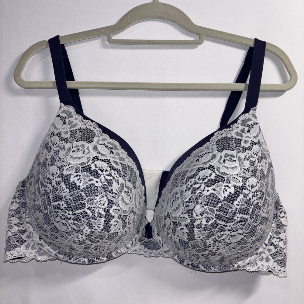 TORRID CURVE 46DD Royal Blue White Lace XO Plunge Push Up Padded Underwire Bra